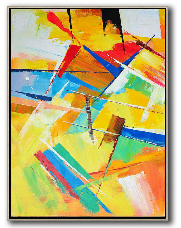 Hand Painted Original Art,Vertical Palette Knife Contemporary Art,Large Contemporary Painting,Yellow,Red,Blue,White.etc